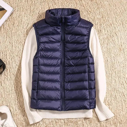 Stand Collar Fitted Zip-Up Puffer Vest For Women