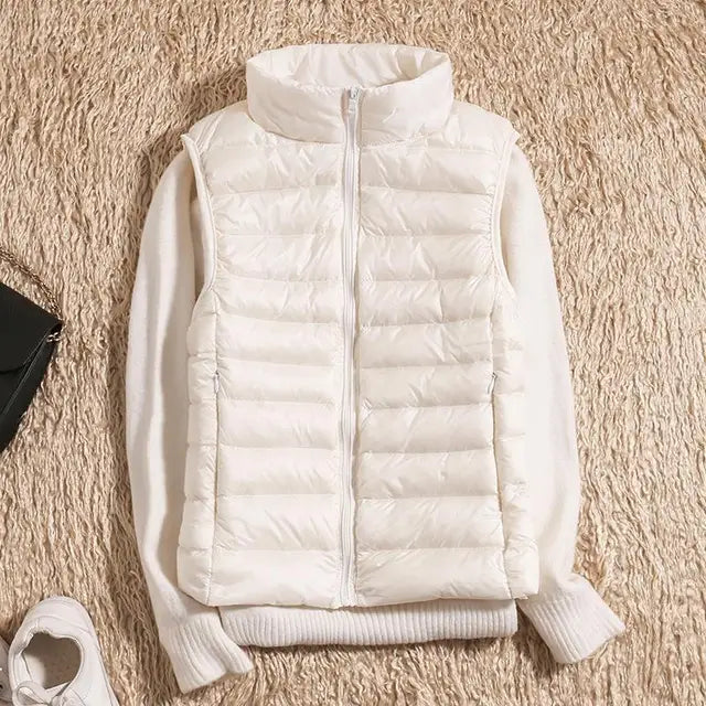 Stand Collar Fitted Zip-Up Puffer Vest For Women