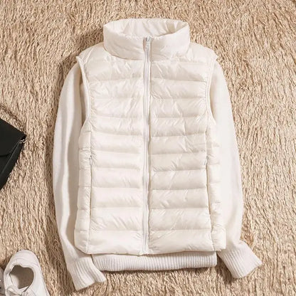Stand Collar Fitted Zip-Up Puffer Vest For Women
