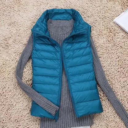 Stand Collar Fitted Zip-Up Puffer Vest For Women