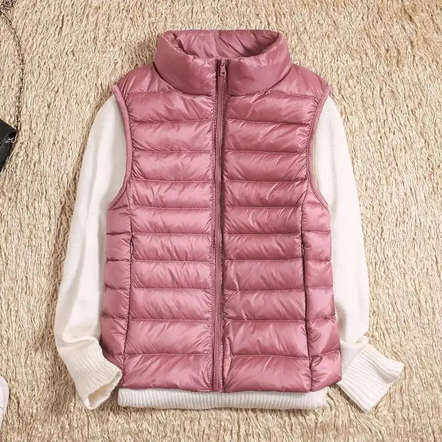 Stand Collar Fitted Zip-Up Puffer Vest For Women