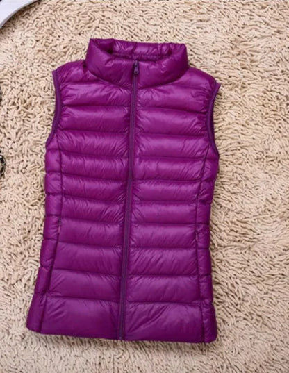 Stand Collar Fitted Zip-Up Puffer Vest For Women