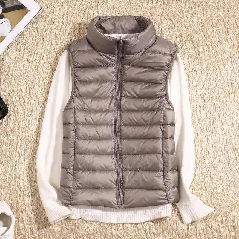 Stand Collar Fitted Zip-Up Puffer Vest For Women