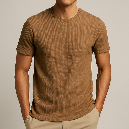 Short Round Neck Textured Ribbed Straight Shirt