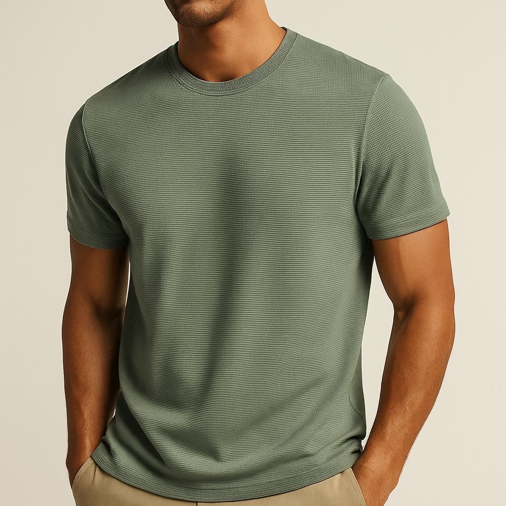Short Round Neck Textured Ribbed Straight Shirt