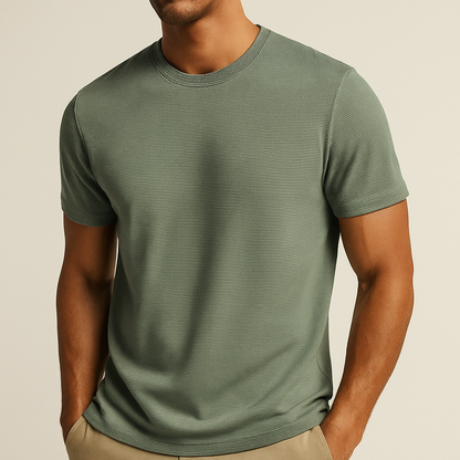 Short Round Neck Textured Ribbed Straight Shirt