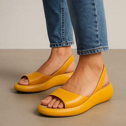Peep Toe Curved Wedge Slingback Sandals