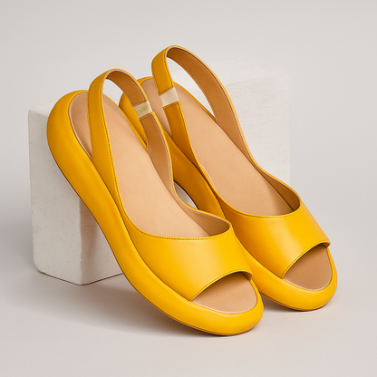Peep Toe Curved Wedge Slingback Sandals