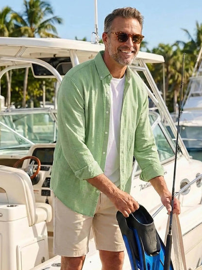 Collared Buttoned Cuffed Textured Curved Plain Shirt
