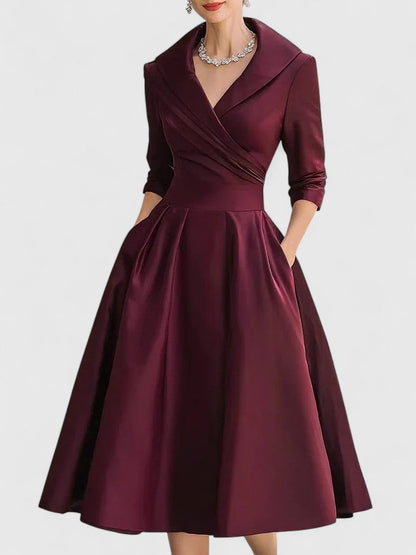 Folded Wrapped Banded Pleated Flared Midi Dress