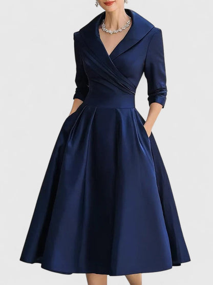 Folded Wrapped Banded Pleated Flared Midi Dress