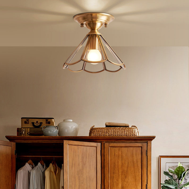 Brass Tone Ceiling Fixture with Scalloped Glass Shade