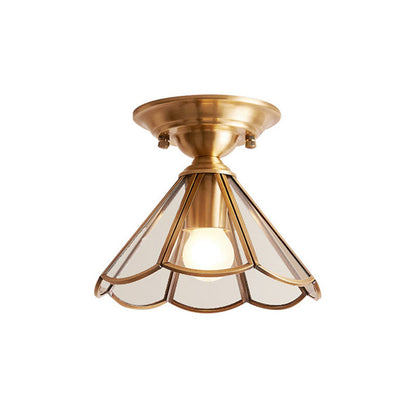 Brass Tone Ceiling Fixture with Scalloped Glass Shade
