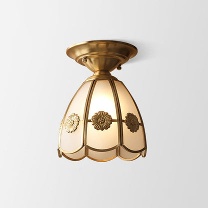 Brass Tone Ceiling Fixture with Scalloped Glass Shade