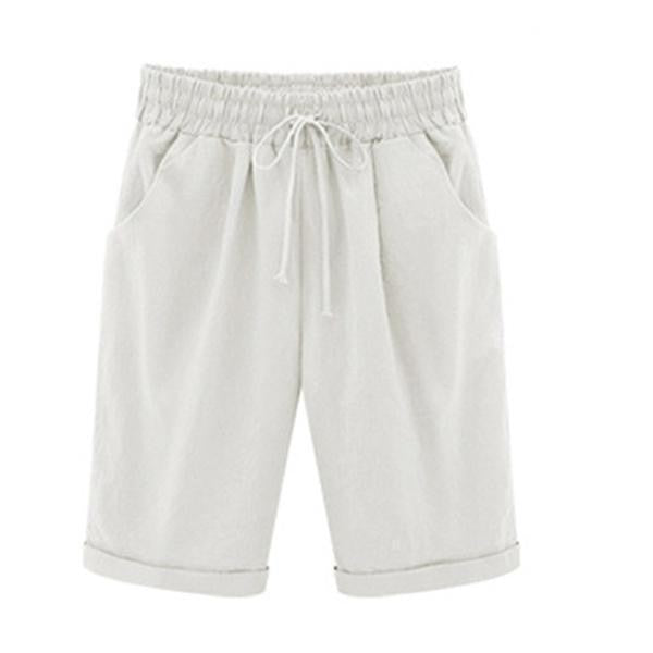 Tied Gathered Loose Pocketed Cuffed Solid Shorts