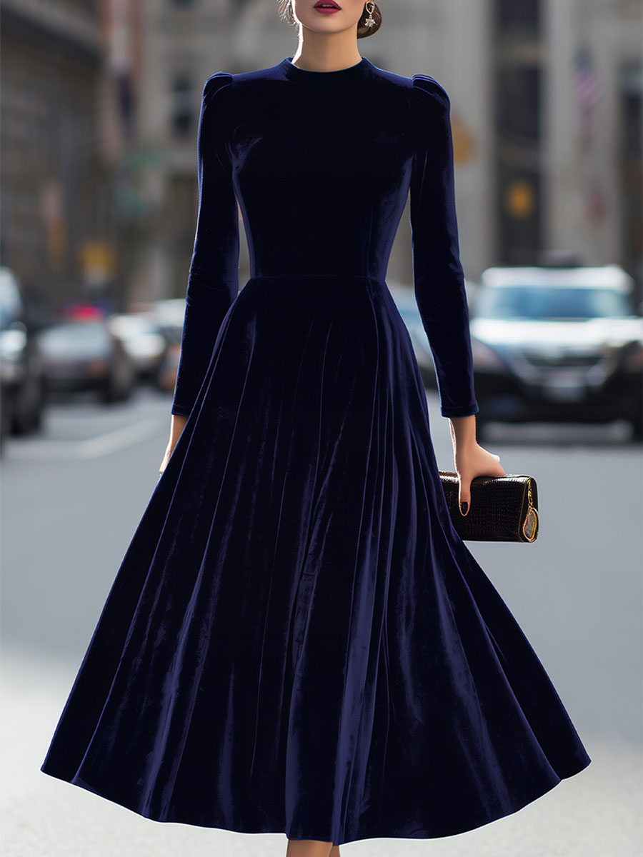 Round Neck Puff Sleeve A Line Dress