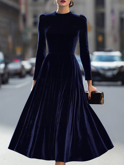 Round Neck Puff Sleeve A Line Dress