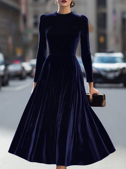 Round Neck Puff Sleeve A Line Dress