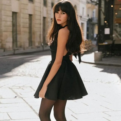 Halter Sleeveless Backless Flared Mini Dress