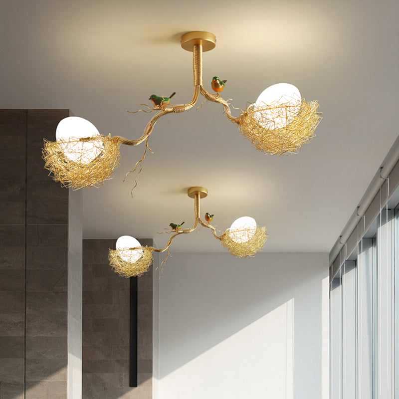 Bird's Nest Chandelier with Decorative Songbirds