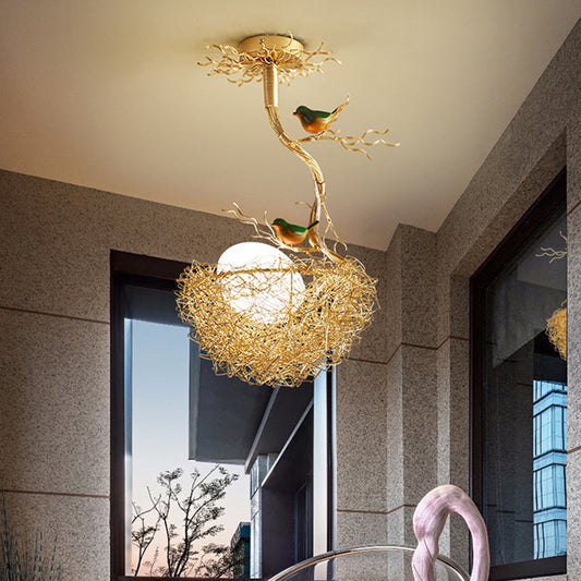Bird's Nest Chandelier with Decorative Songbirds