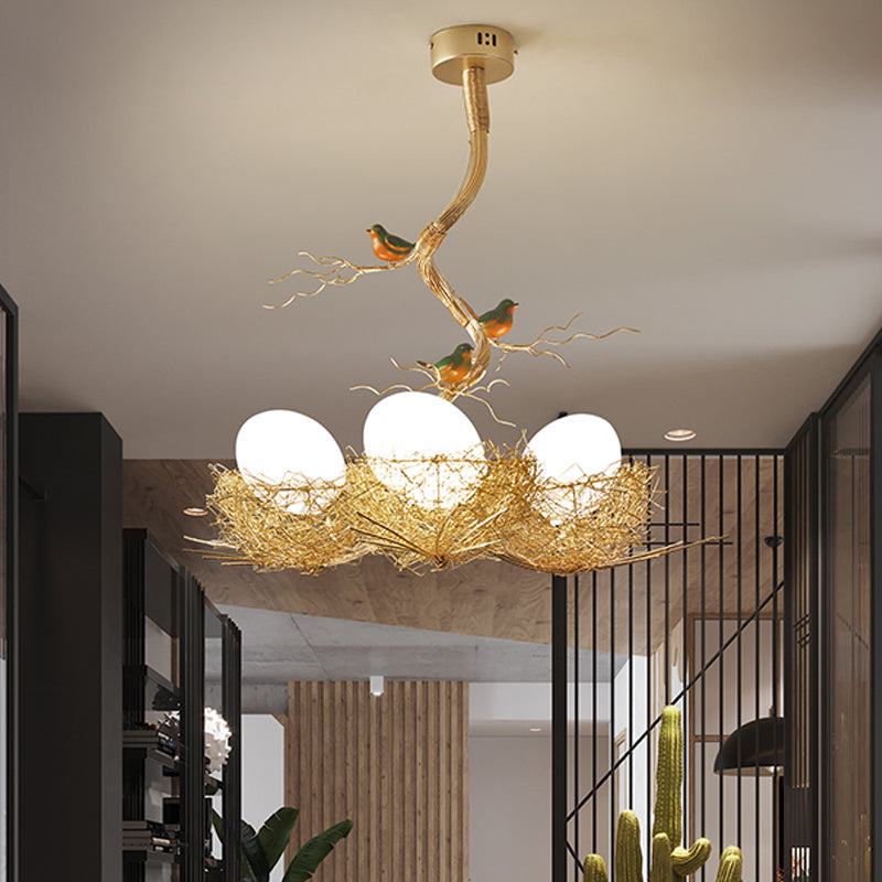 Bird's Nest Chandelier with Decorative Songbirds