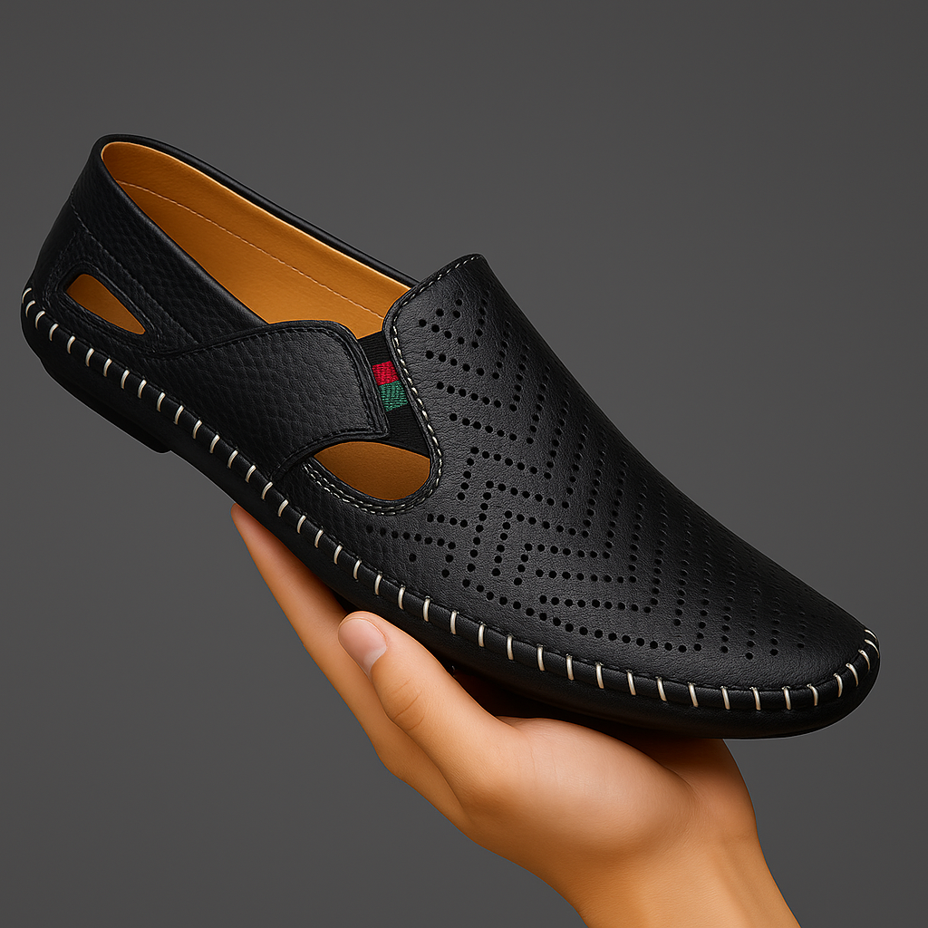 Perforated Stitched Cutout Textured Flat Closed Sandals