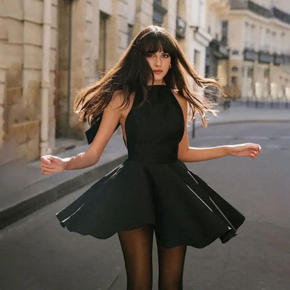 Halter Sleeveless Backless Flared Mini Dress