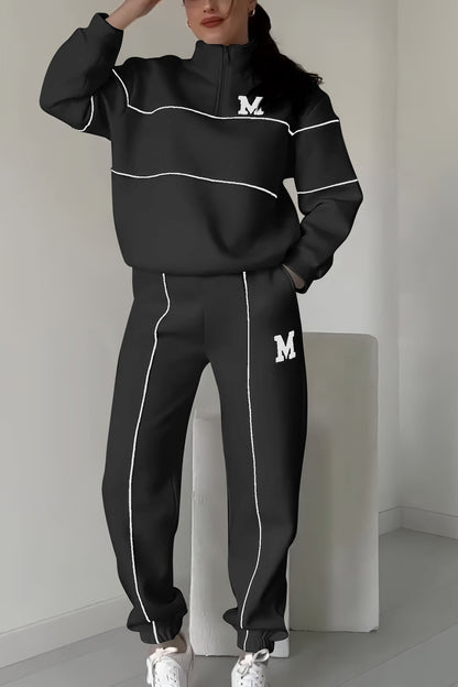 Half Zip Long Sleeve Chunky Sweater and Pants Set For Women