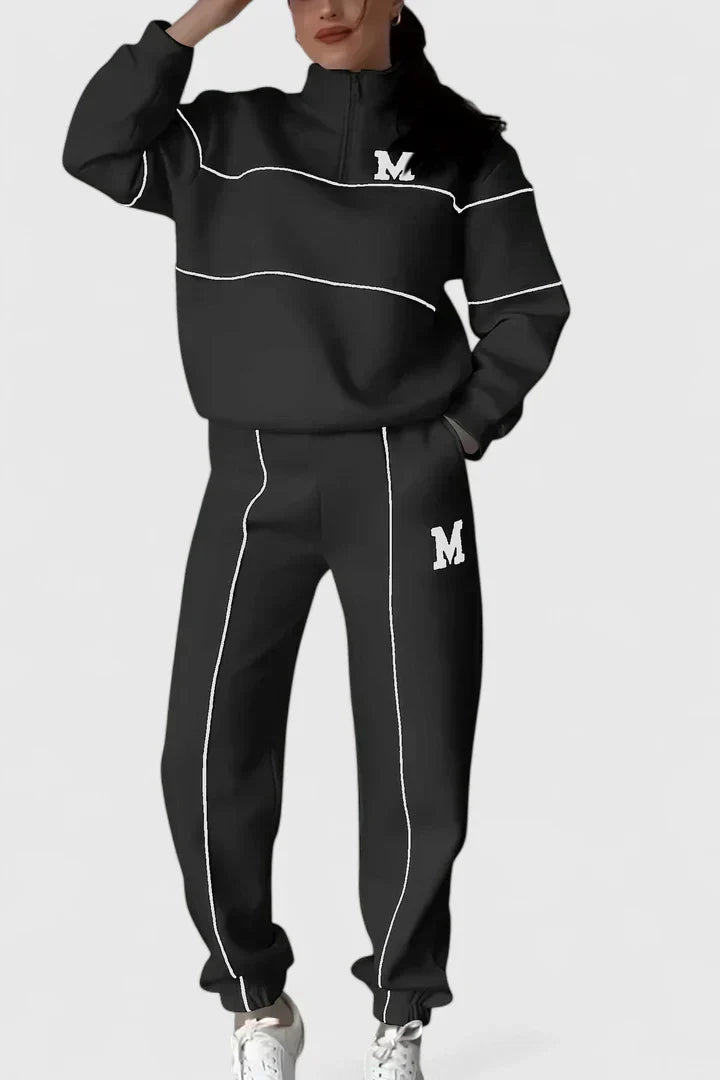 Half Zip Long Sleeve Chunky Sweater and Pants Set For Women