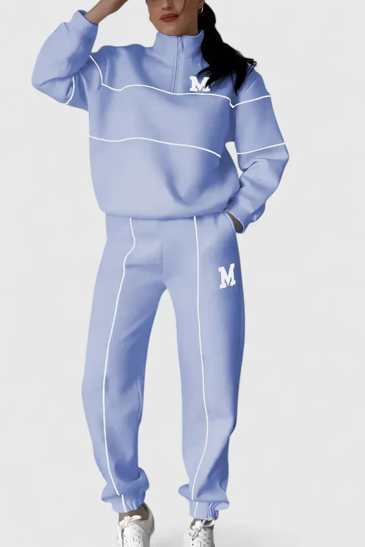 Half Zip Long Sleeve Chunky Sweater and Pants Set For Women