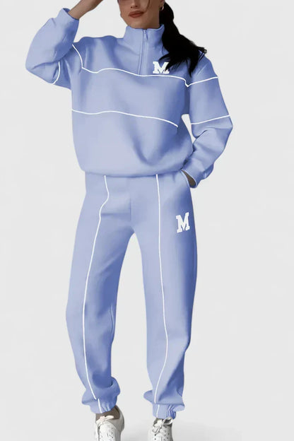 Half Zip Long Sleeve Chunky Sweater and Pants Set For Women