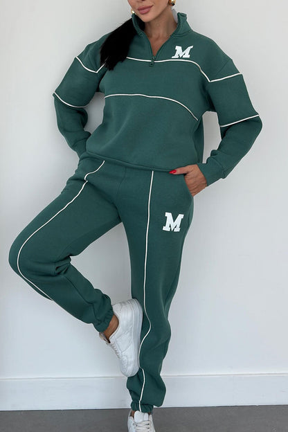 Half Zip Long Sleeve Chunky Sweater and Pants Set For Women