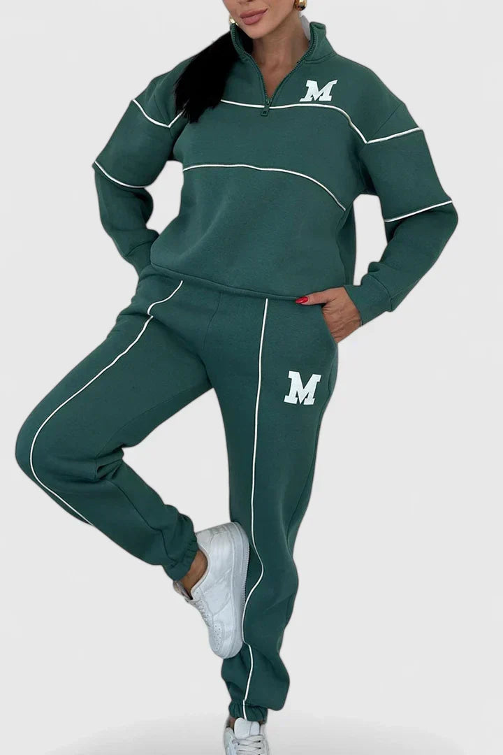 Half Zip Long Sleeve Chunky Sweater and Pants Set For Women