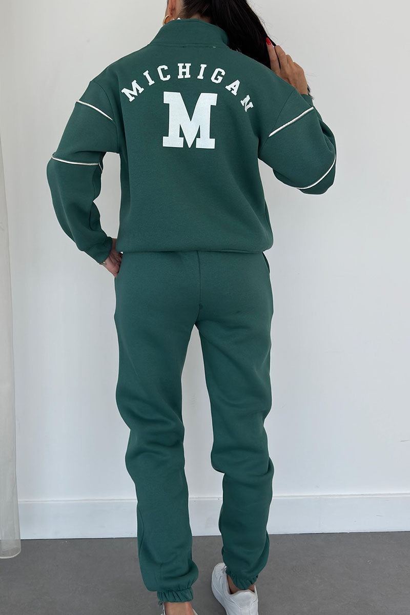 Half Zip Long Sleeve Chunky Sweater and Pants Set For Women