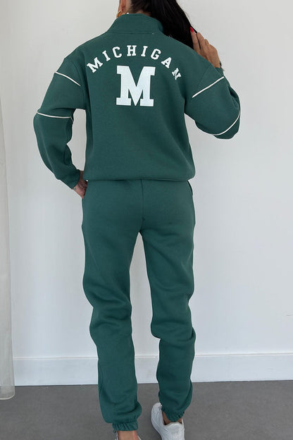 Half Zip Long Sleeve Chunky Sweater and Pants Set For Women