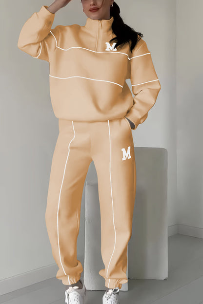 Half Zip Long Sleeve Chunky Sweater and Pants Set For Women
