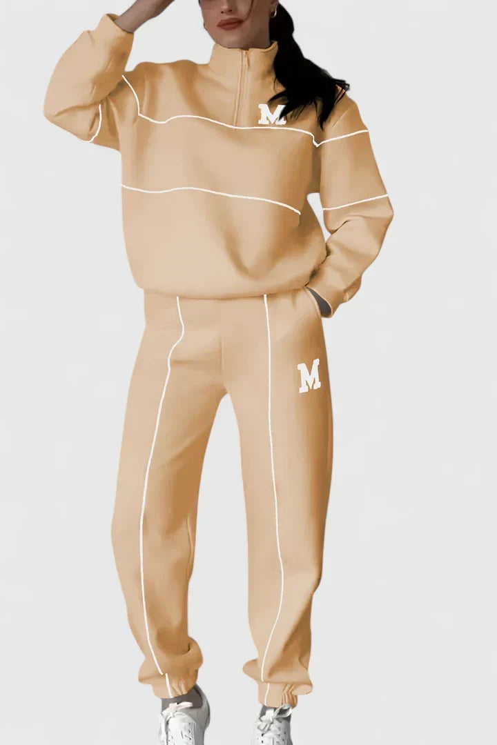 Half Zip Long Sleeve Chunky Sweater and Pants Set For Women