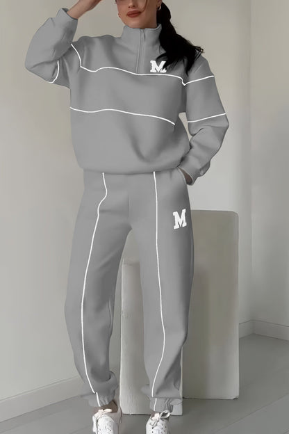 Half Zip Long Sleeve Chunky Sweater and Pants Set For Women