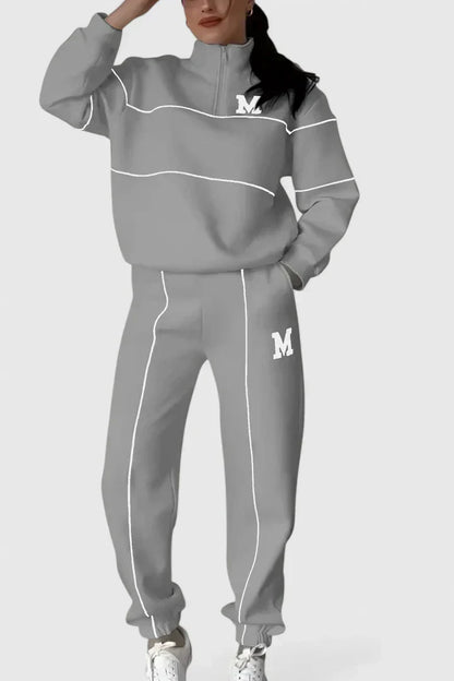 Half Zip Long Sleeve Chunky Sweater and Pants Set For Women