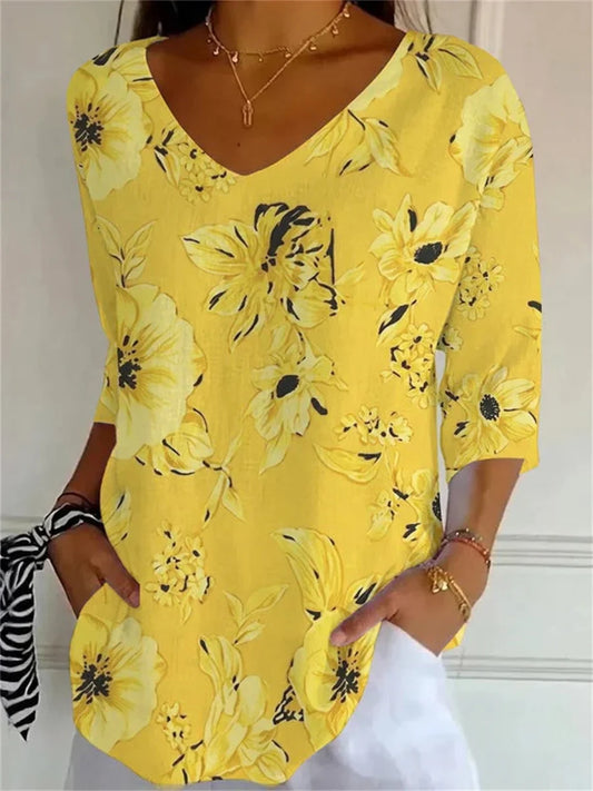 V Neck Pocketed Loose Relaxed Curved Straight Top