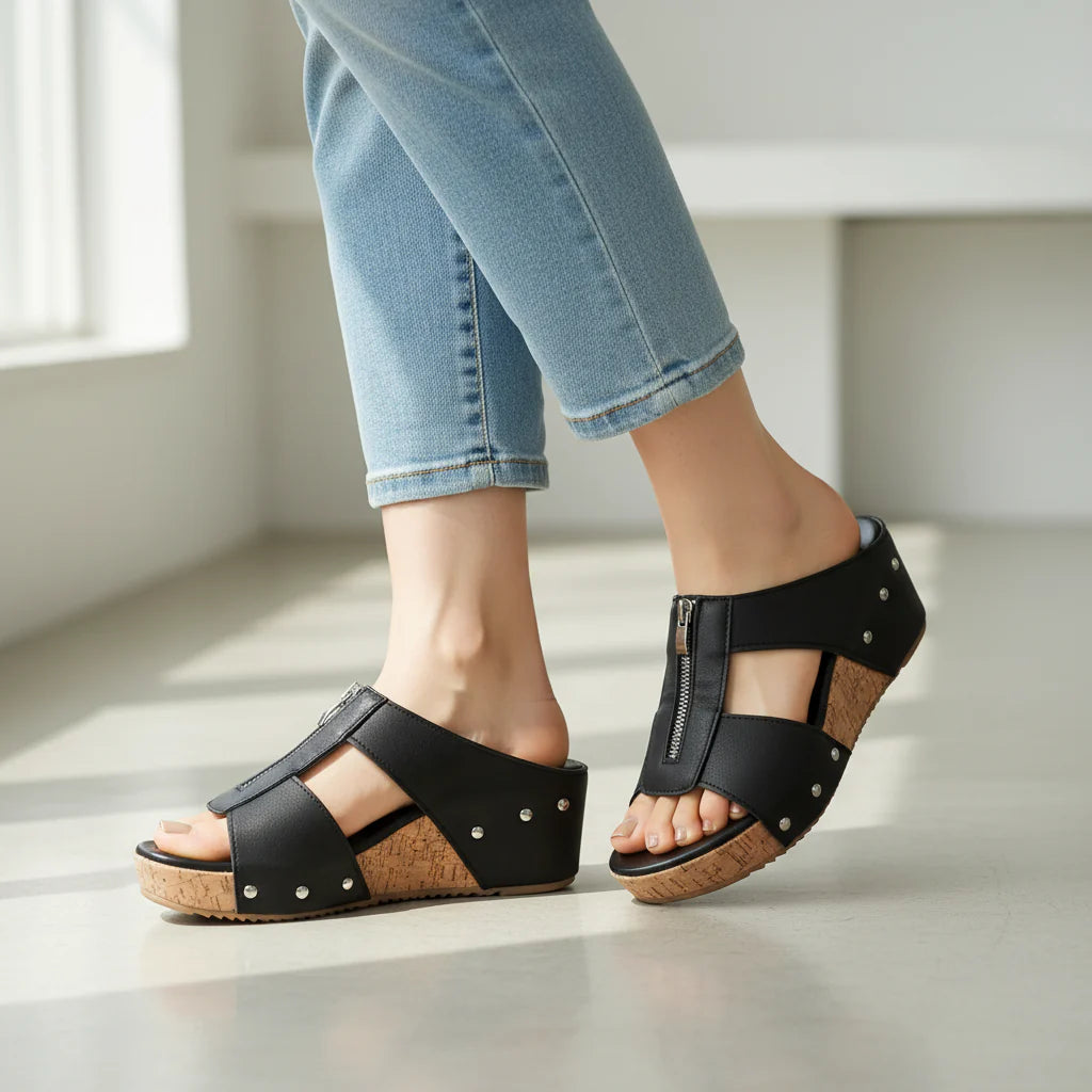 Open Toe Platform Slip On Sandals