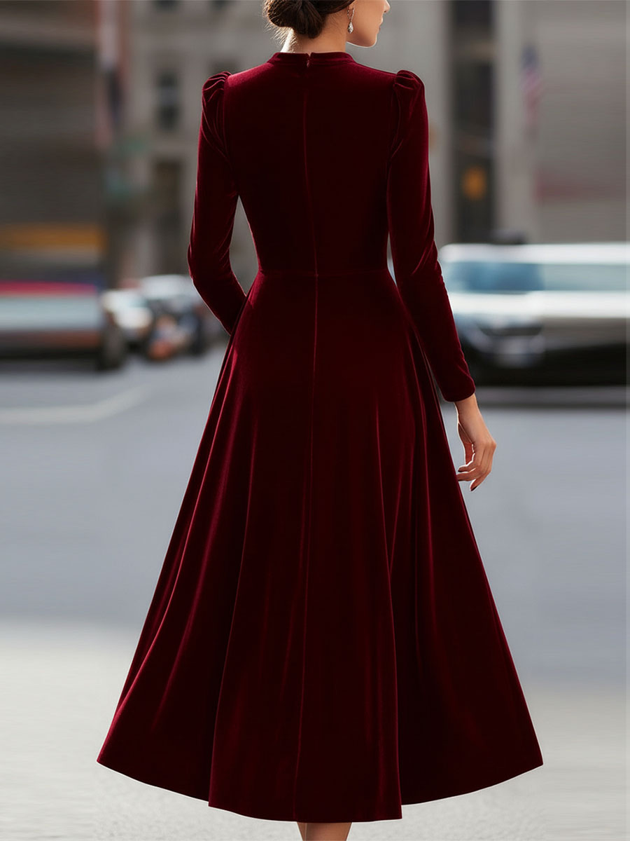 Round Neck Puff Sleeve A Line Dress