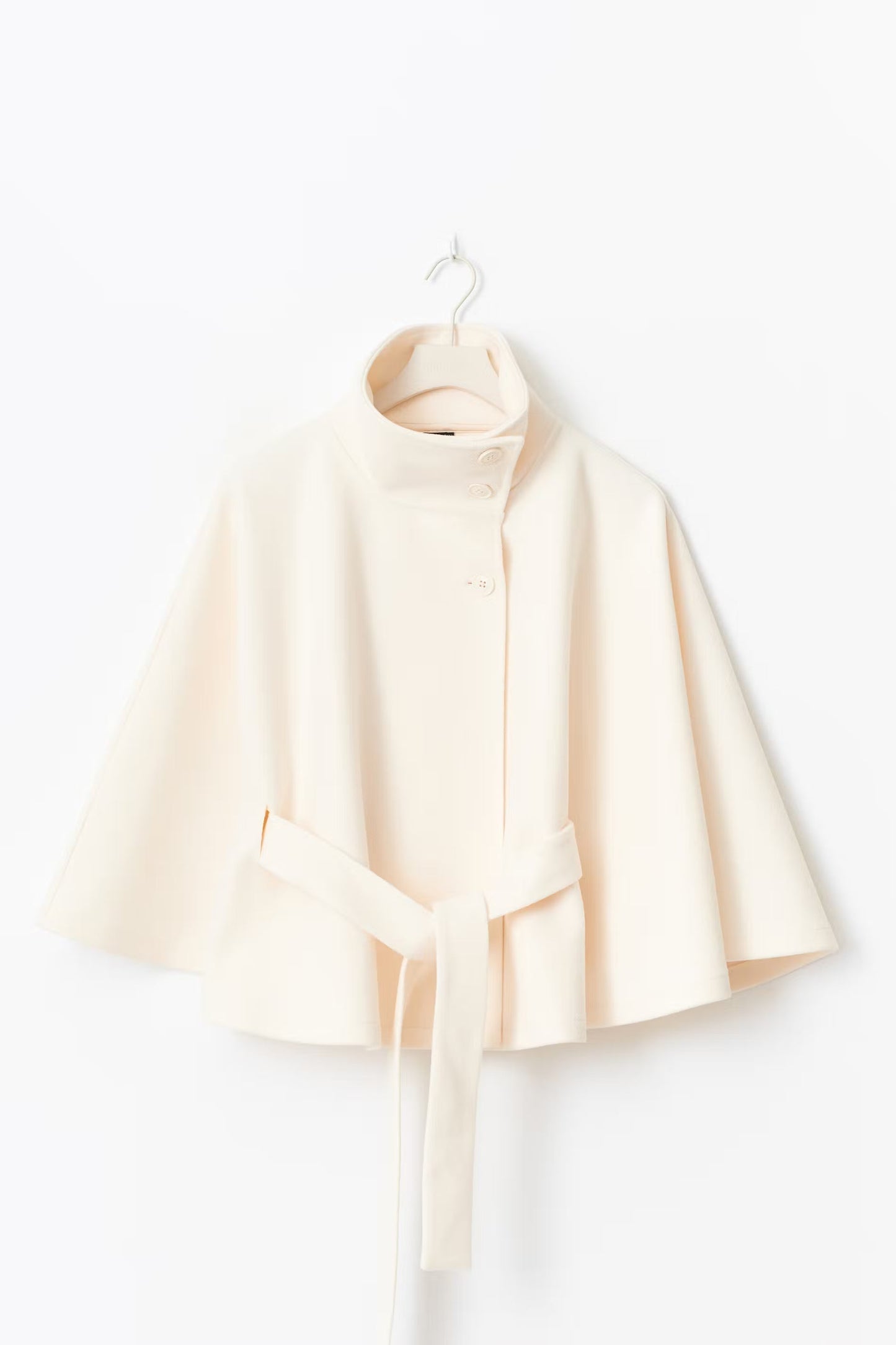 Belted High Collar Cape Sleeve Coat For Women