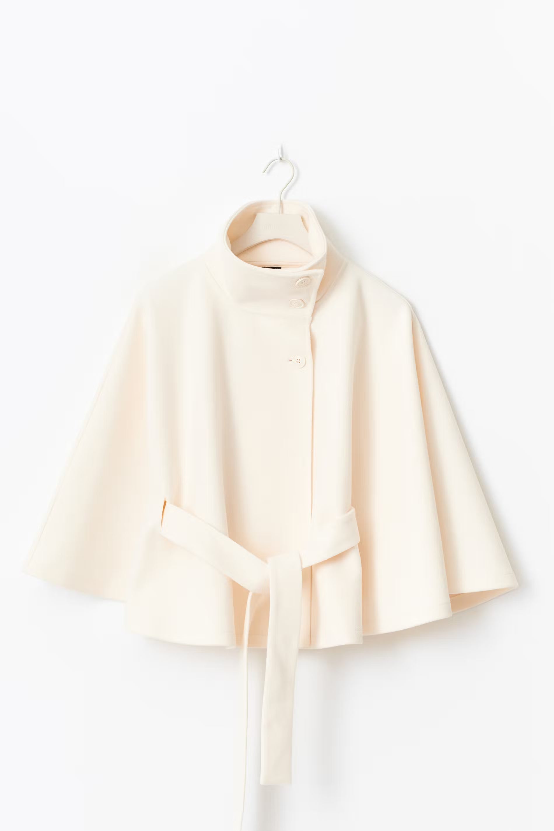 Belted High Collar Cape Sleeve Coat For Women