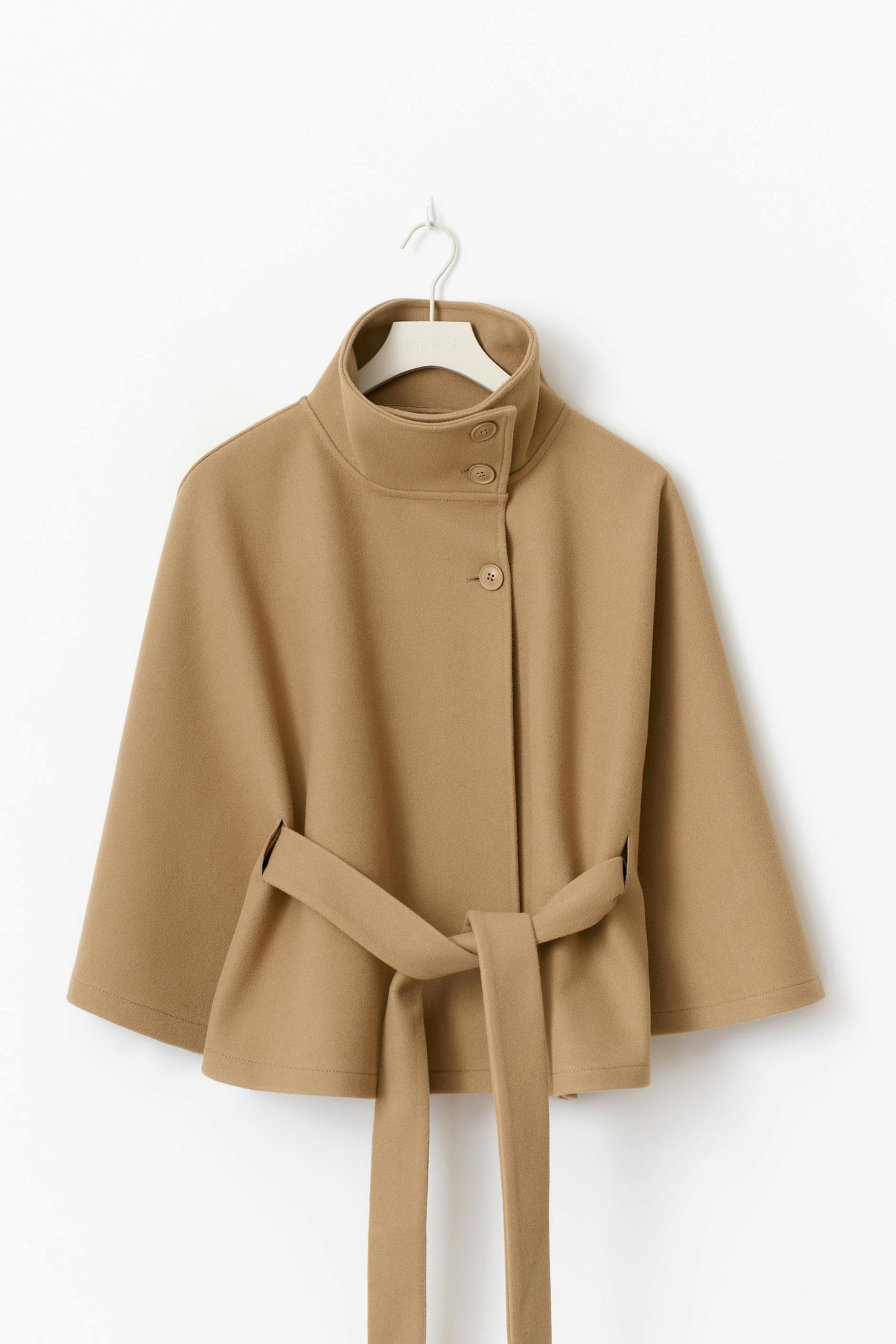 Belted High Collar Cape Sleeve Coat For Women