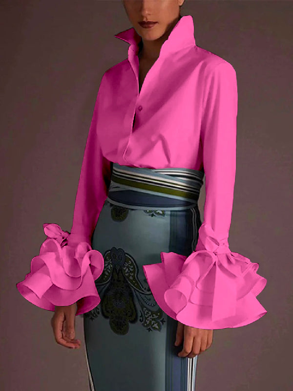 Tiered Ruffle Cuff Button Up Blouse