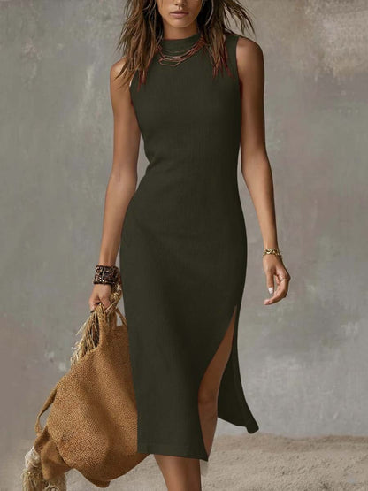Sleeveless High Neck Side Slit Dress