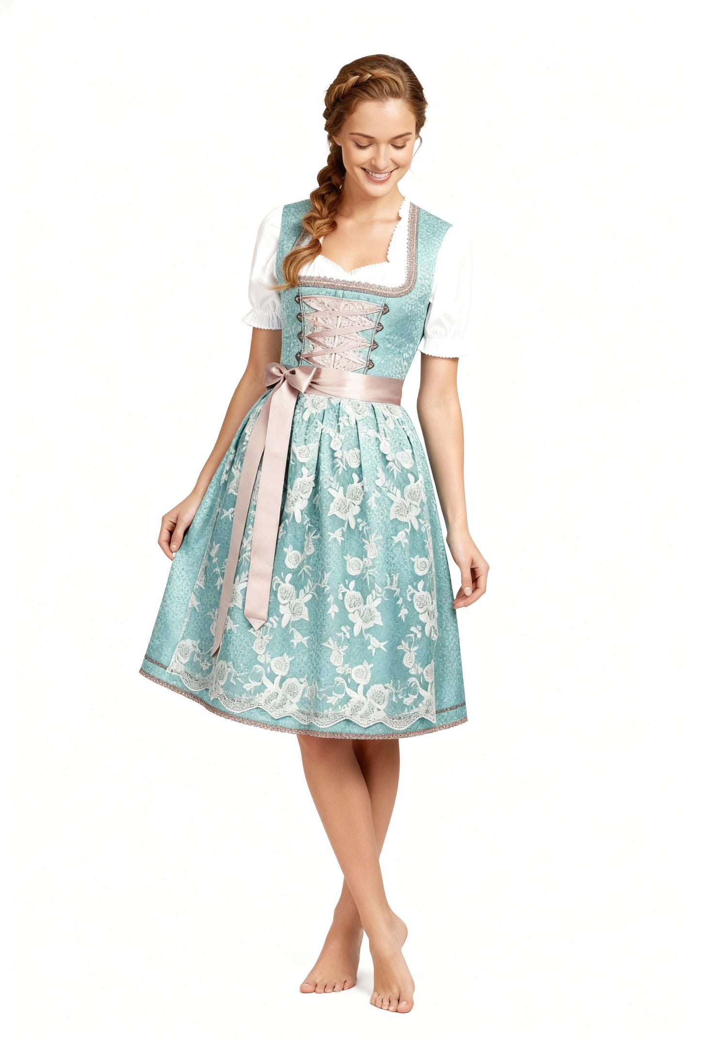 Sweetheart Neck Short Sleeve Lace Apron Dirndl Dress