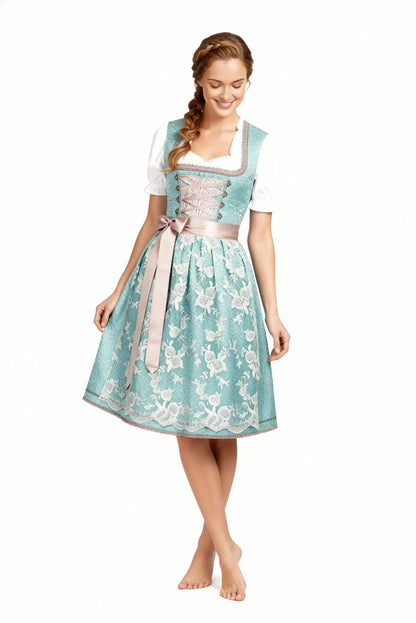 Sweetheart Neck Short Sleeve Lace Apron Dirndl Dress